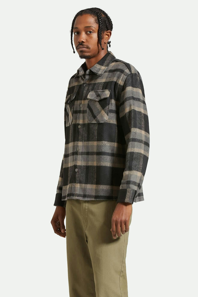 Men's Selden Soft Brushed L/S Flannel Overshirt in the color Black/Charcoal - Men's Side View