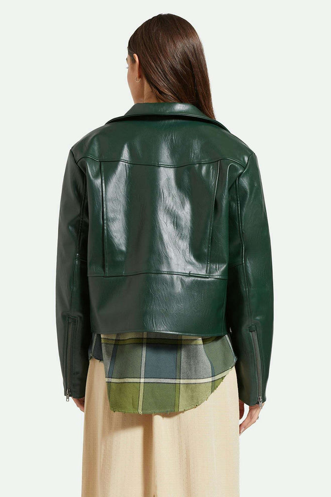 Women's Back Fit Image | The Moto Vegan Leather Jacket - Pine Needle