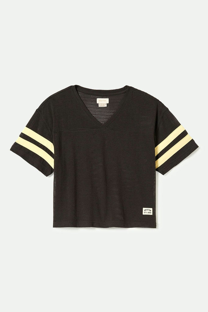 Women's Varsity Football Mesh T-Shirt in the color Washed Black - Front Product View