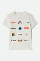 Women's Racing Patches Crew T-Shirt in the color Off White - Front Product View