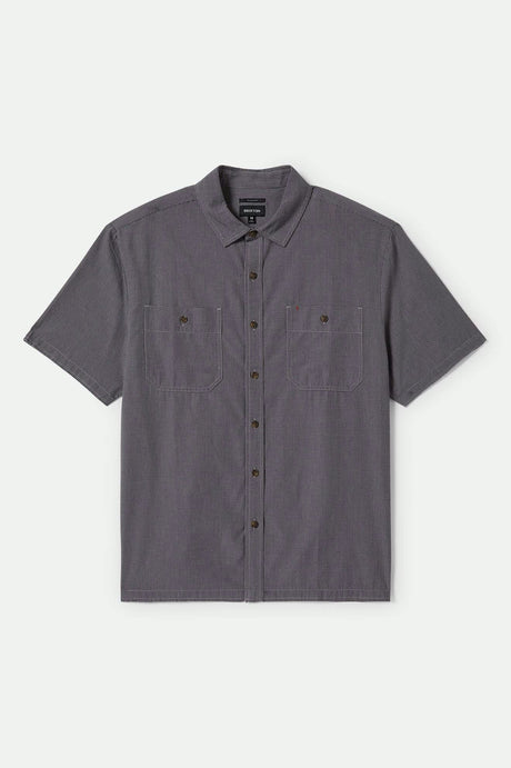 Men's CRU Micro Plaid Relaxed S/S Shirt in the color Washed Navy Micro Plaid - Front Product View