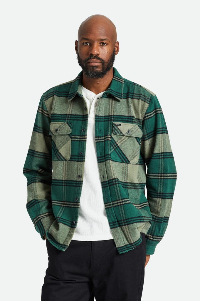 Brixton Bowery Heavyweight Flannel - Pine Needle/Olive Surplus