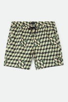 Men's Burger She Wrote Hybrid Short in the color Black/Green Tile - Front Product Laydown Image