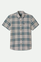Men's Charter Linen Blend S/S Shirt in the color Beige/Azure Blue Plaid - Front Product View