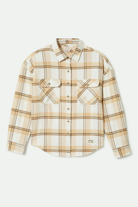 Women's Bowery Women's Classic L/S Flannel in the color Off White/Semolina/Washed Copper Plaid - Front Product View