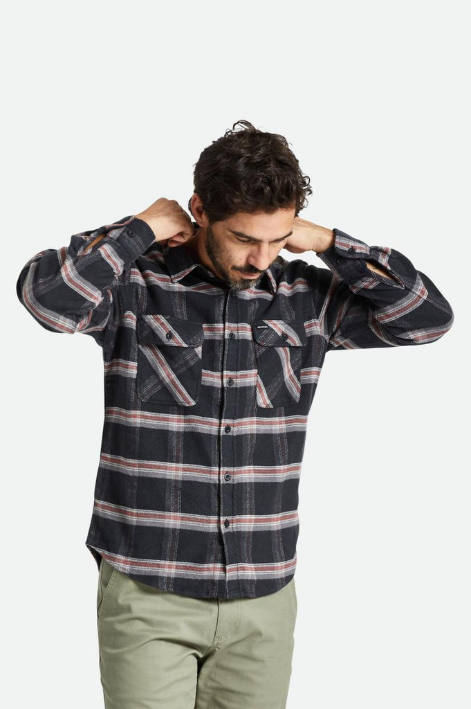 Brixton Bowery Stretch Water Resistant L/S Flannel - Black/Charcoal/Barn Red