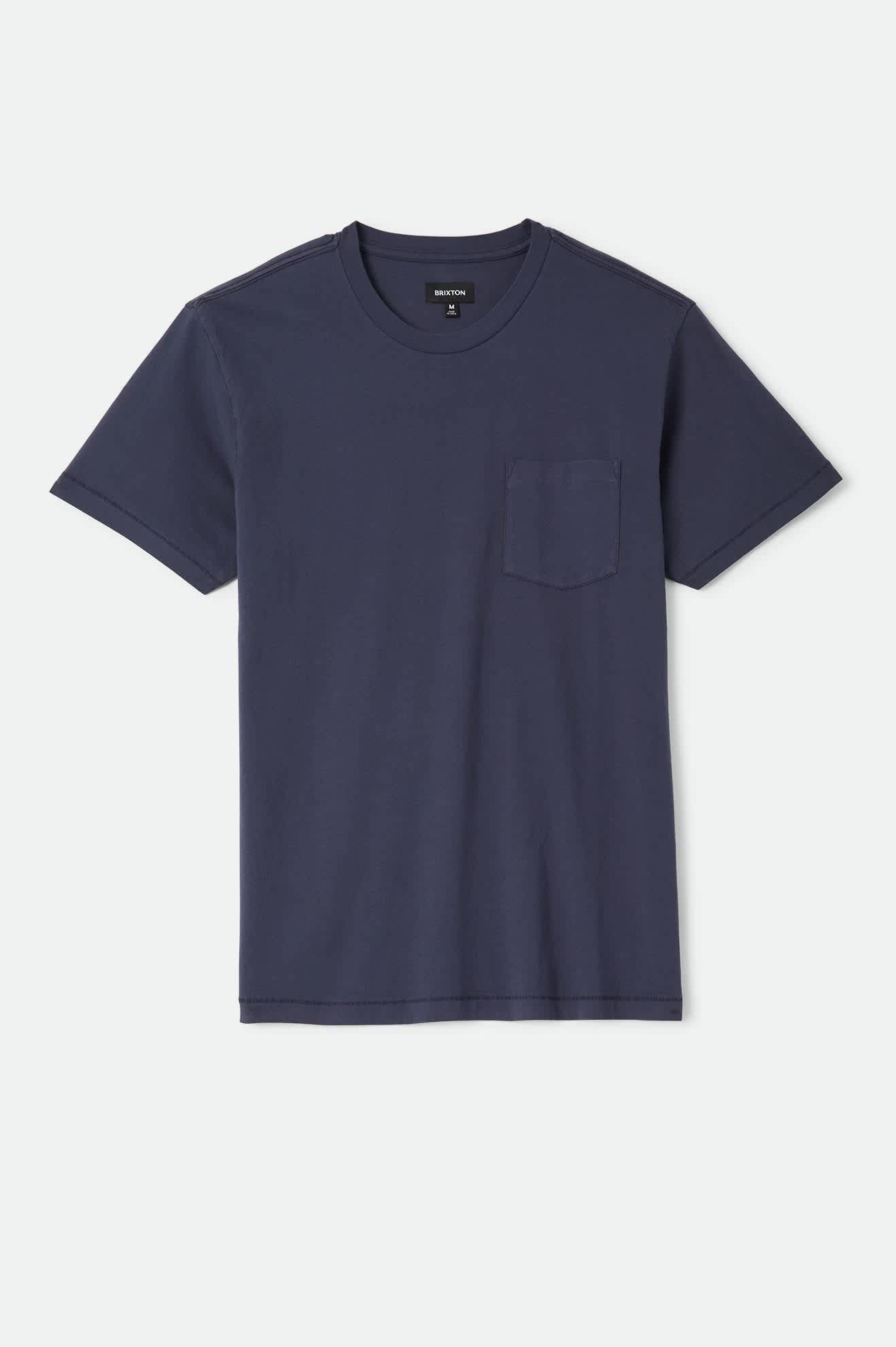 Men's Brixton Baseline Pocket T-Shirt in the color Washed Navy Vintage Wash - Front Product Laydown Image
