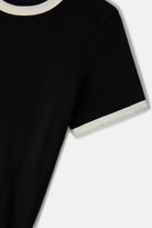 Women's Carefree Organic Garment Dye Ringer T-Shirt in the color Black/Off White - Additional Laydown image