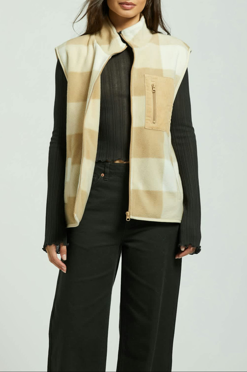 Women's Arctic Fleece Vest in the color Sand - Women's Front View