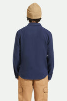 Men's Bowery Textured Loop Twill L/S Overshirt in the color Washed Navy - Men's Back View