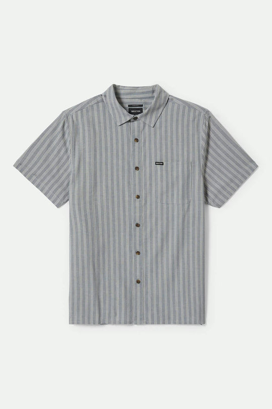 Men's CRU Oxford Stripe S/S Shirt in the color Basalt Blue/Whitcap Stripe - Front Product View