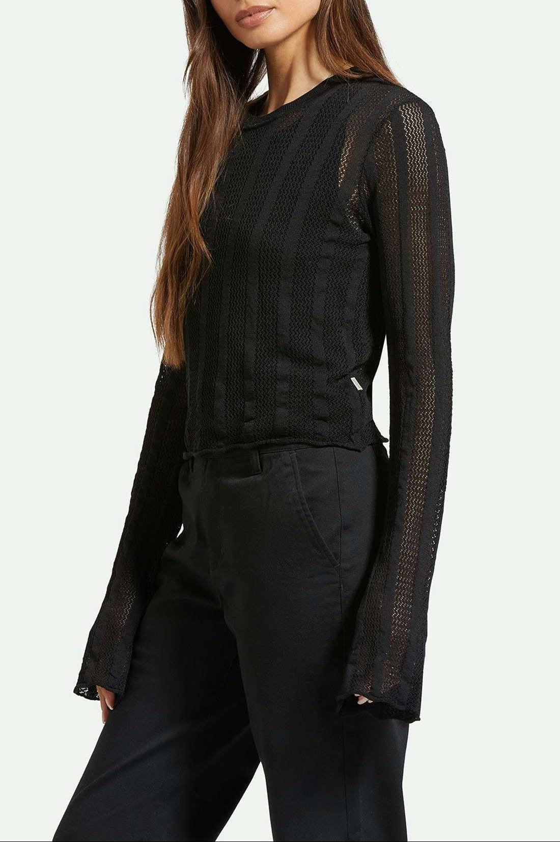 Women's Side Fit | Sheer L/S Knit Top - Black