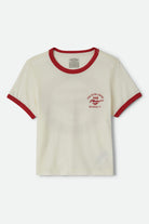 Women's Ford Mustang Baby Ringer T-Shirt in the color Wimbledon White - Front Product Laydown Image
