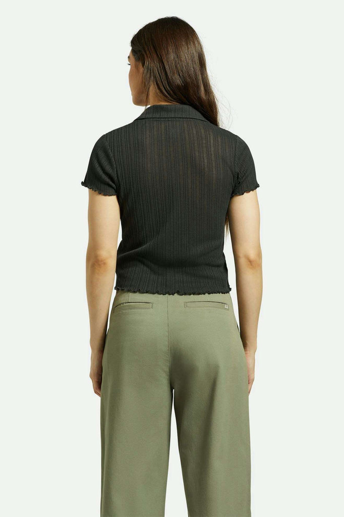 Women's Back Fit Image | Novelty Ribbed S/S Polo - Washed Black