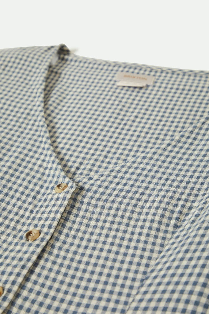 Women's The Meadow Blouse in the color Azure Blue Gingham - Additional Laydown image