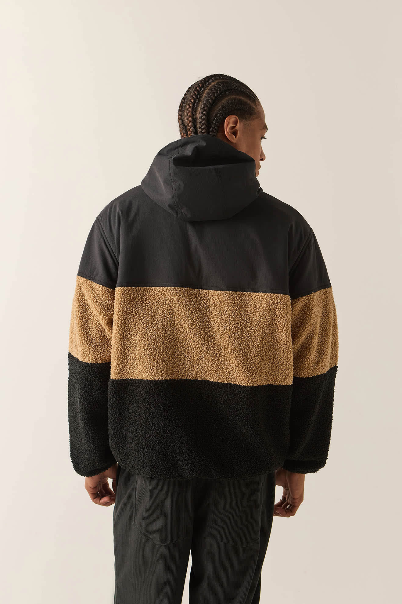 Men's Journey Tech Hoodie Fleece in the color Black/Sand - Men's Back View
