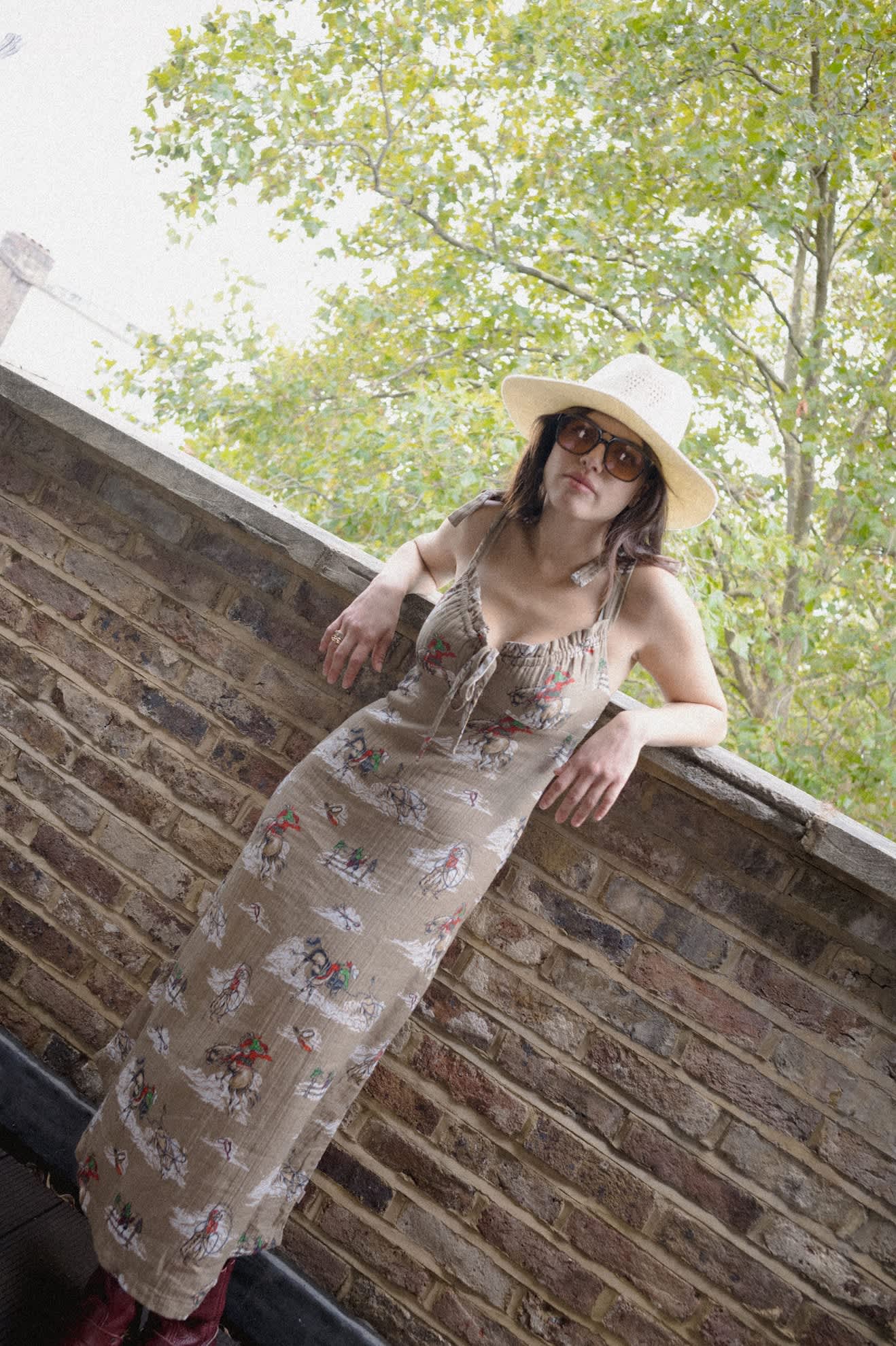 Women's The Tie Dress in the color Mid Century Cowboy Print - Women's Lifestyle 1
