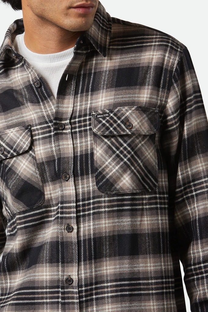 Men's Bowery L/S Flannel in the color Black/Charcoal/Beige - Additional Fit View