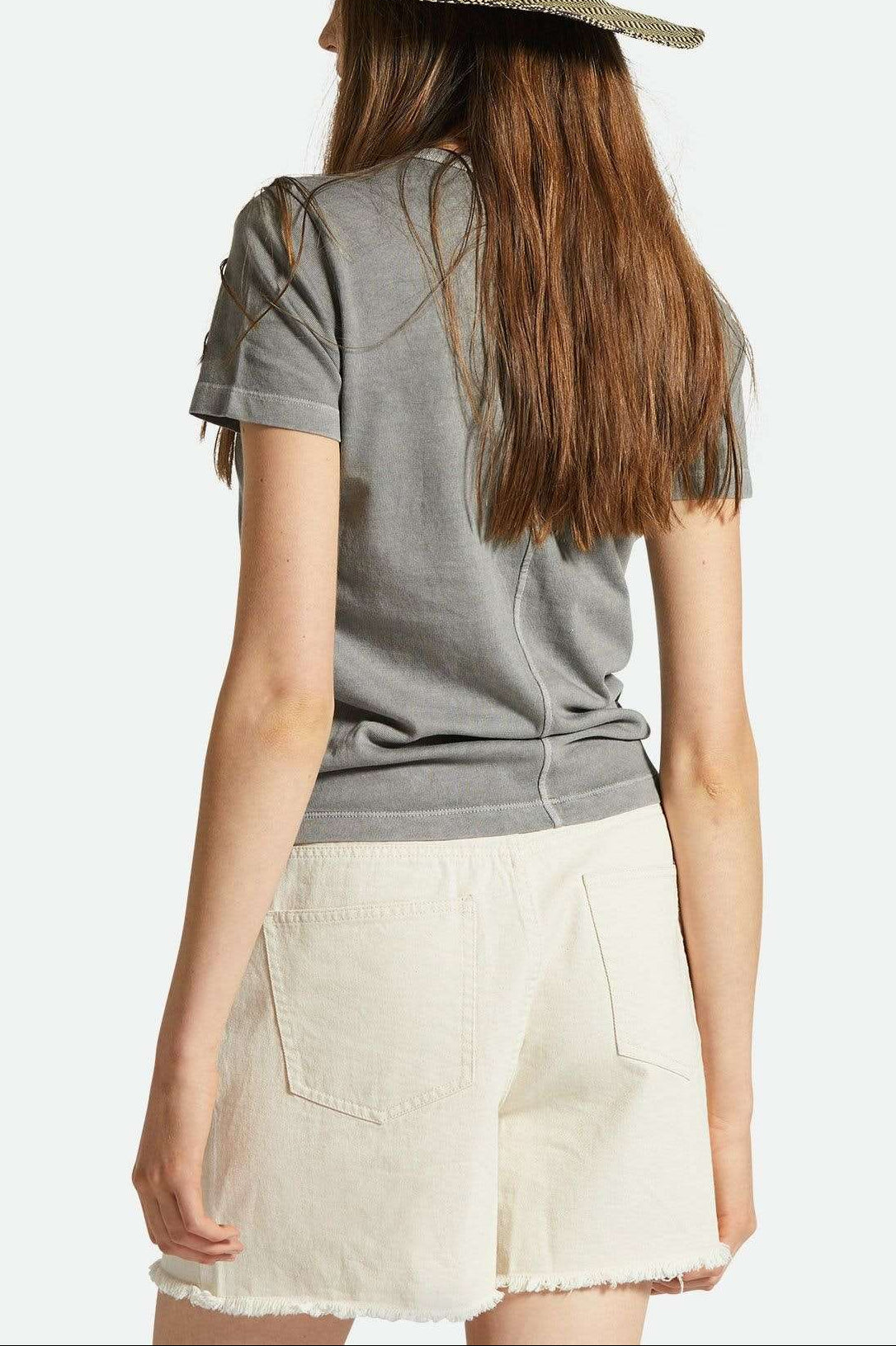 Women's Back Fit Image | Carefree Organic Garment Dye Slim Crew T-Shirt - Washed Black