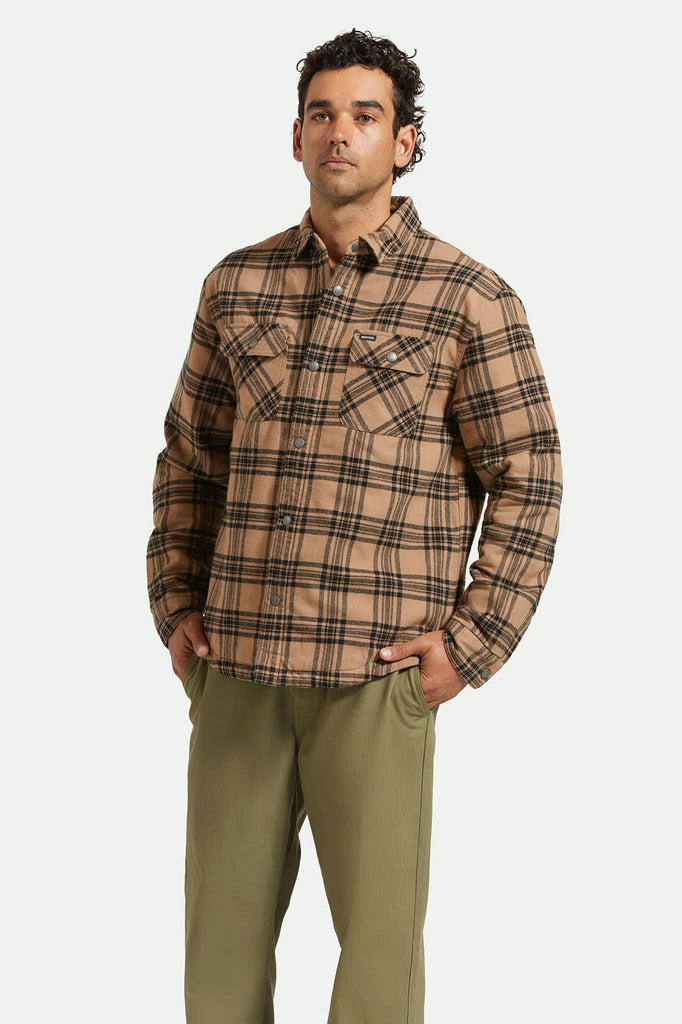 Men's Bowery Quilted L/S Flannel in the color Woodsmoke/Black - Men's Front View