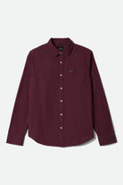 Men's Charter Long Sleeve Shirt in the color Port - Front Product Laydown Image