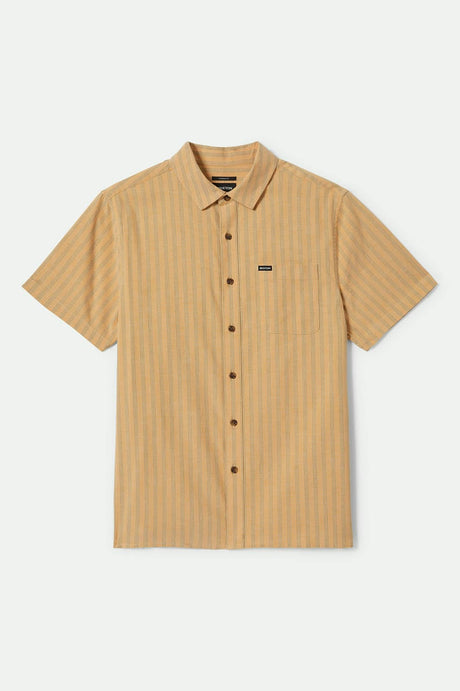 Men's CRU Oxford Stripe S/S Shirt in the color Curry/Ivy Green Stripe - Front Product View