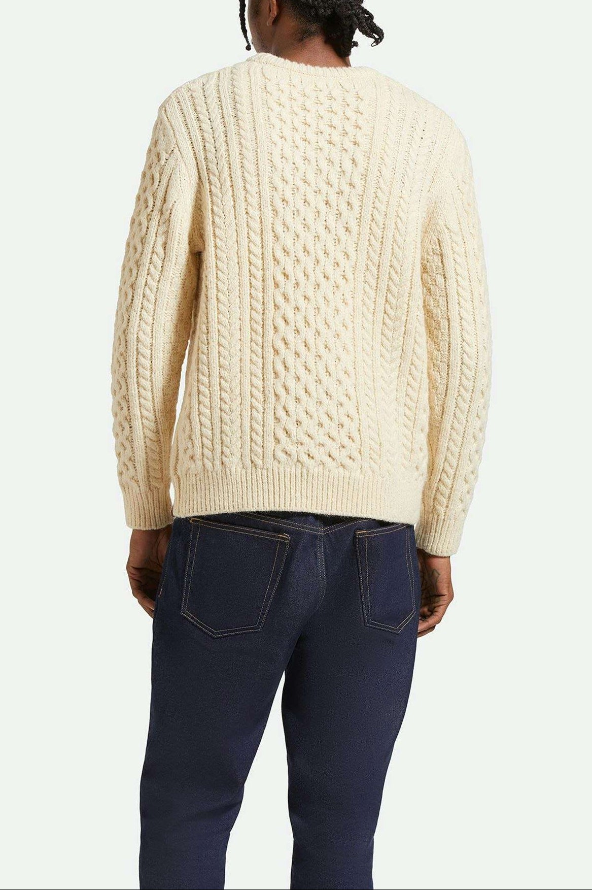 Men's Back Fit Image | Classic Fisherman Cable Knit Sweater - Oatmeal