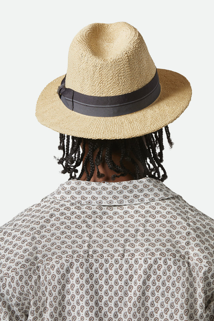 Unisex Roma Straw Fedora in the color Natural/Black - Men's Back View