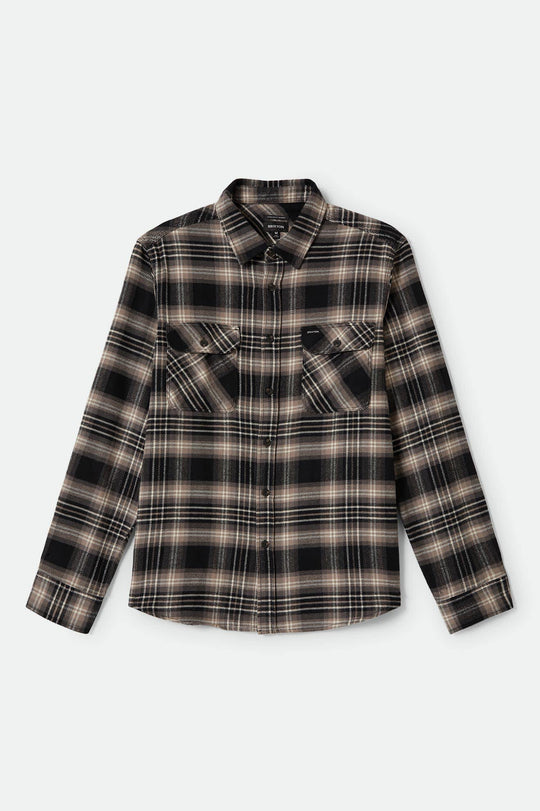 Men's Bowery L/S Flannel in the color Black/Charcoal/Beige - Front Product View