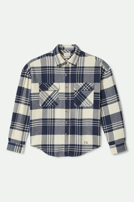 Women's Bowery Women's Classic L/S Flannel in the color Azure Blue/Whitecap Plaid - Front Product View