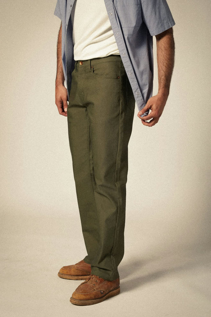 Men's Builders 5-Pocket Stretch Pant in the color Ivy Green - Men's Side View