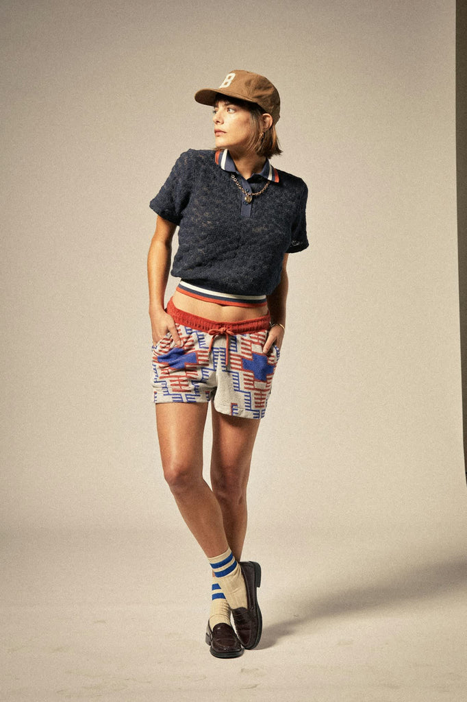 Women's Trail Terry Cloth Short in the color Electronic Indigo Pattern - Additional Fit image