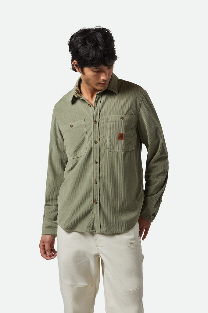 Men's The Field Corduroy L/S Overshirt in the color Military Olive - Men's Front View