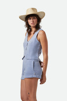 Women's The Weekend Cross Loop French Terry Top in the color Off White/Electric Indigo - Women's Side View