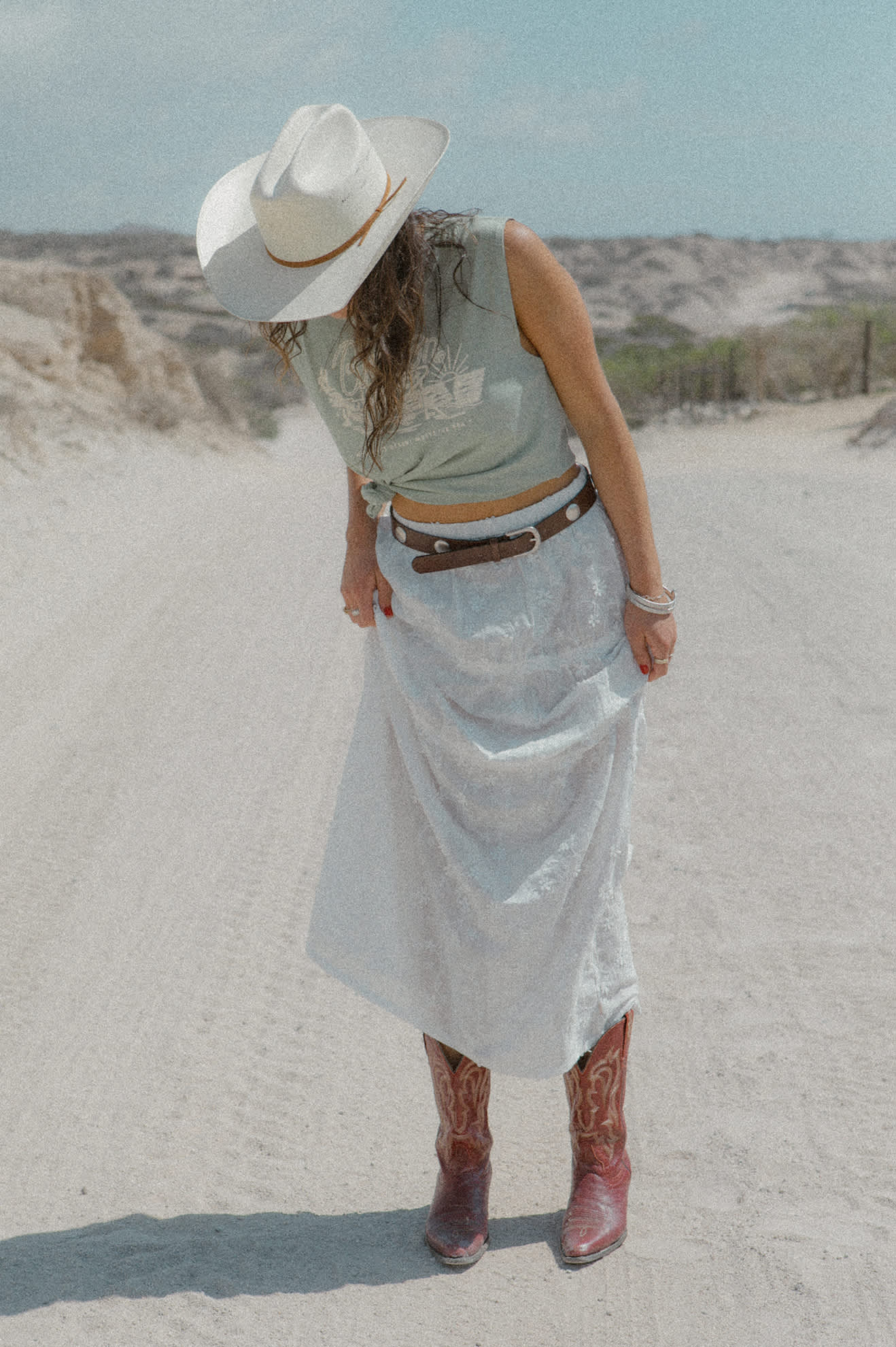 Women's Brixton Ranch Muscle Tank in the color Sage Green - Women's Lifestyle image