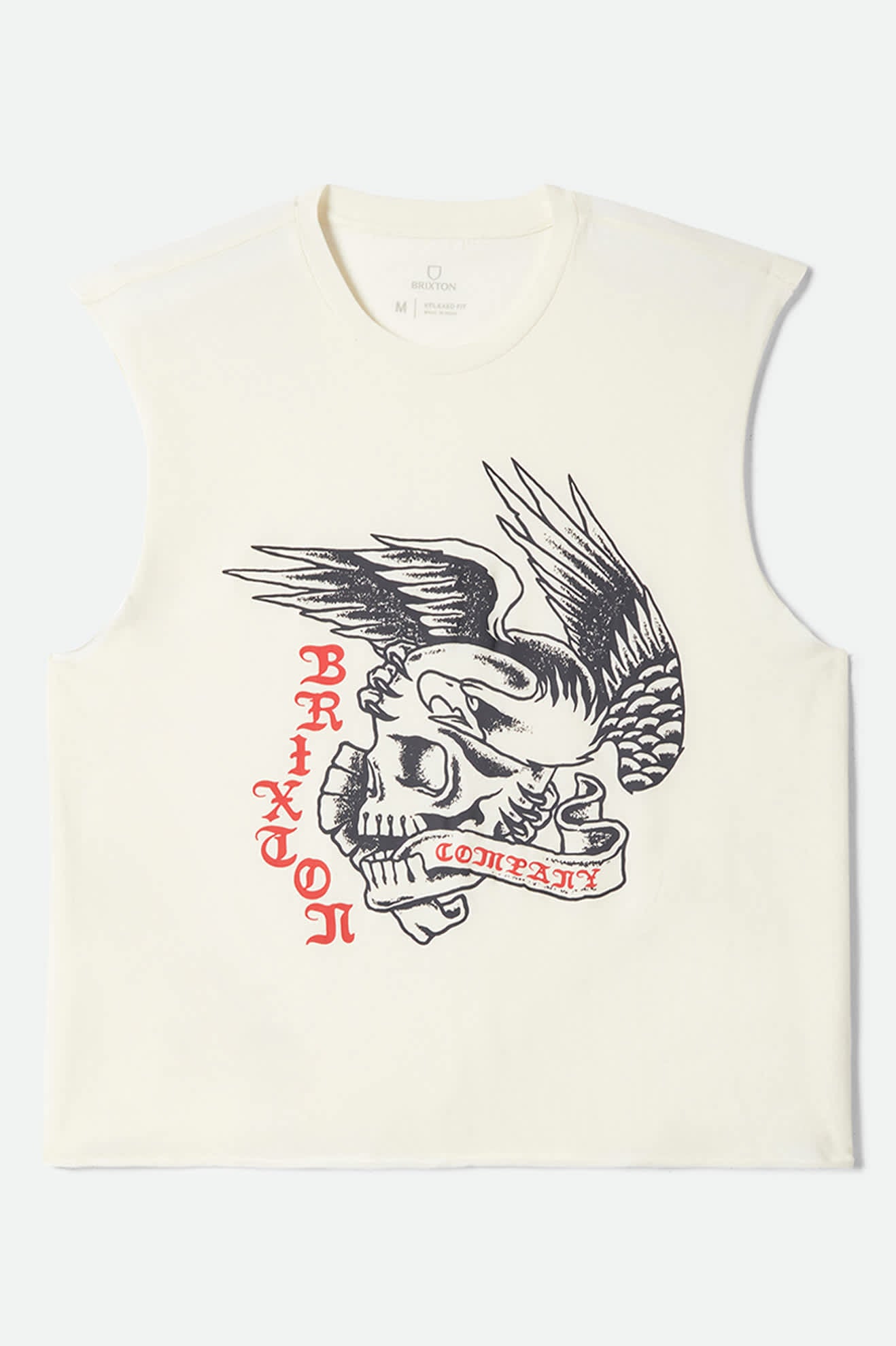 Men's Wolcott Worn In Boxy Muscle Tank in the color Off White - Front Product Laydown Image