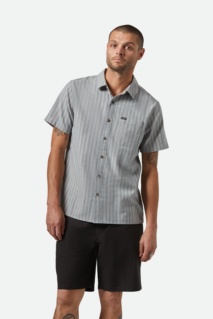 Men's CRU Oxford Stripe S/S Shirt in the color Basalt Blue/Whitcap Stripe - Men's Front View