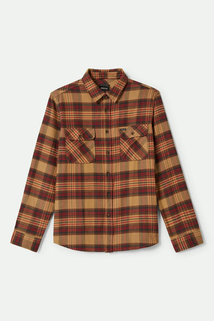 Men's Bowery L/S Flannel in the color Curry/Washed Black/Crimson - Front Product View