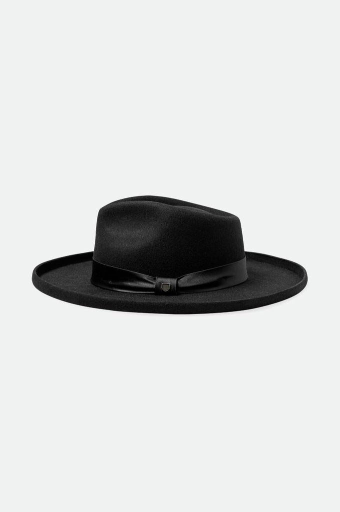 Extra Laydown Image 1 | Victoria Felt Fedora - Black/Black Satin