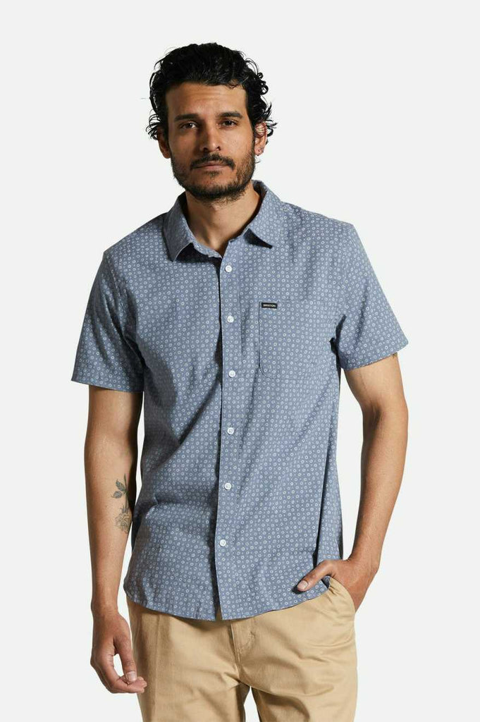 Men's Fit, front | Charter Print S/S Shirt - Flint Stone Blue Micro