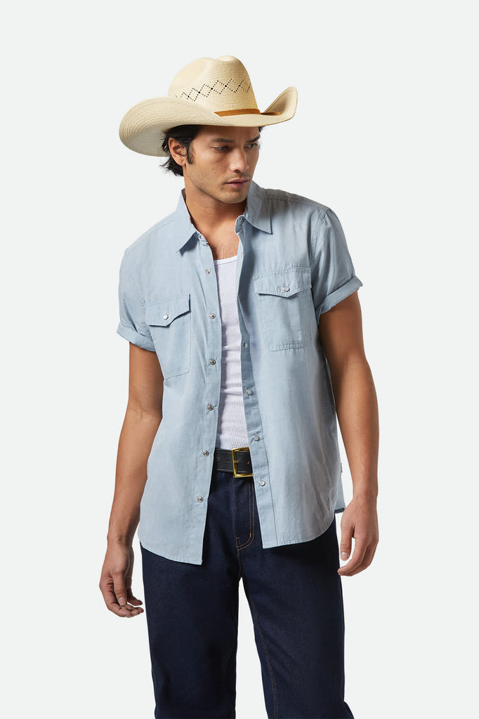 Men's Wayne Western S/S Shirt in the color Medium Blue - Men's Front View