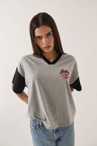 Women's Winners Circle Boxy Football T-Shirt in the color Heather Grey/Black - Additional Fit image