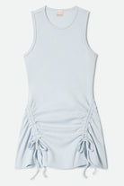 Women's Ribbed Cinch Mini Dress in the color Blue Aura - Front Product Laydown Image