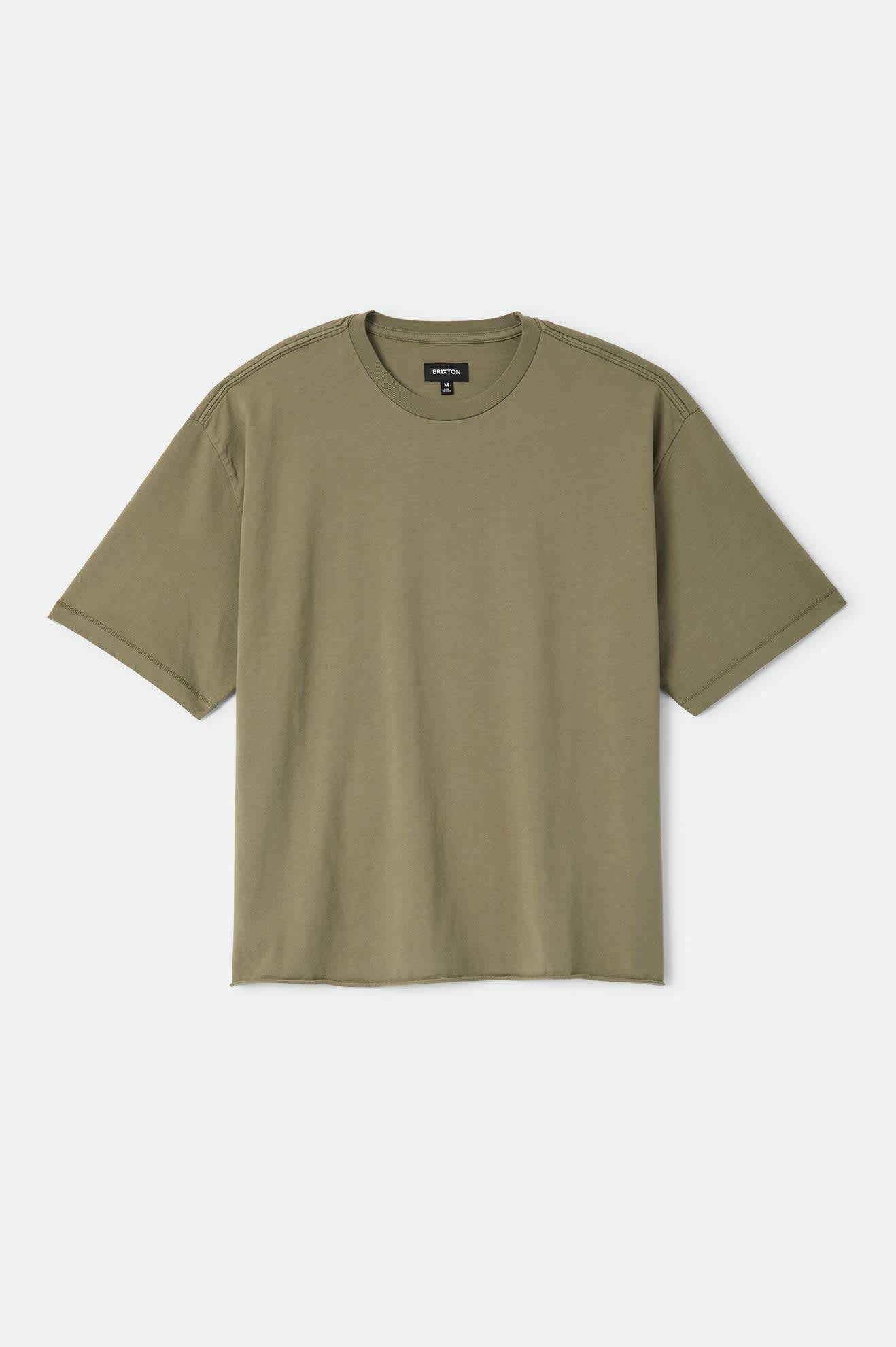 Men's Brixton Baseline Relaxed T-Shirt in the color Olive Surplus Vintage Wash - Front Product Laydown Image