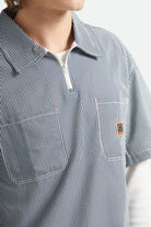Men's Journey Lightweight 1/2 Zip Cropped Short Sleeve Shirt in the color Navy/White Stripe - Additional Fit image
