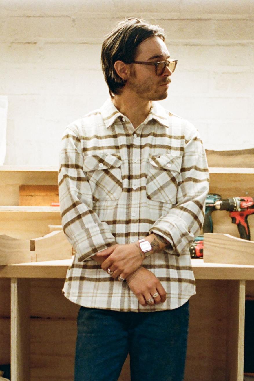 Men's Fit, Extra Shot | Bowery Heavyweight L/S Flannel - Beige/Off White/Desert Palm