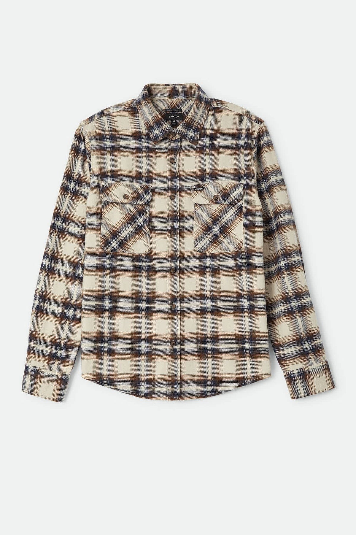 Men's Bowery Flannel in the color Soft Brown Plaid - Front Product Laydown Image