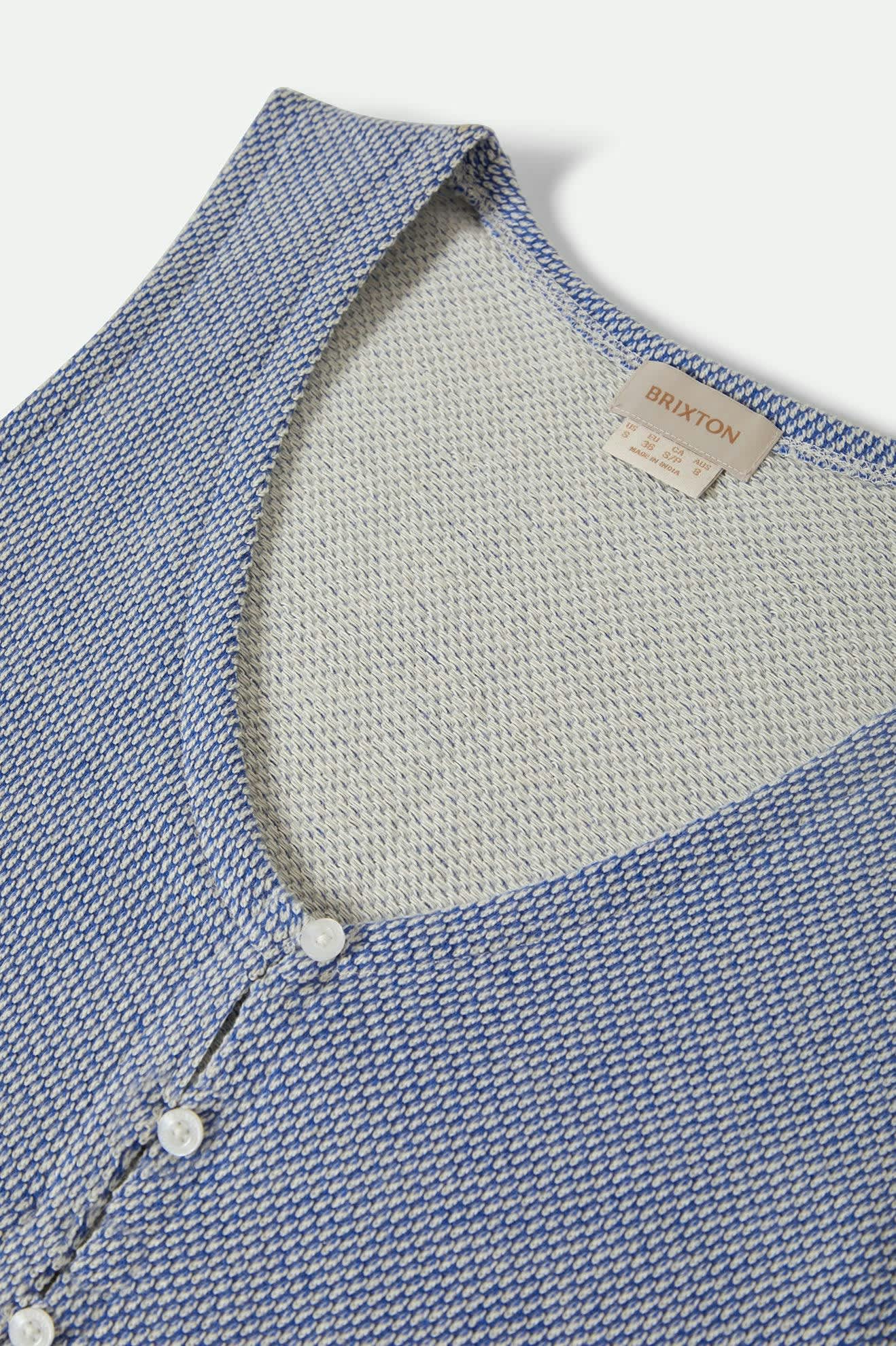 Women's The Weekend Cross Loop French Terry Top in the color Off White/Electric Indigo - Additional Laydown image