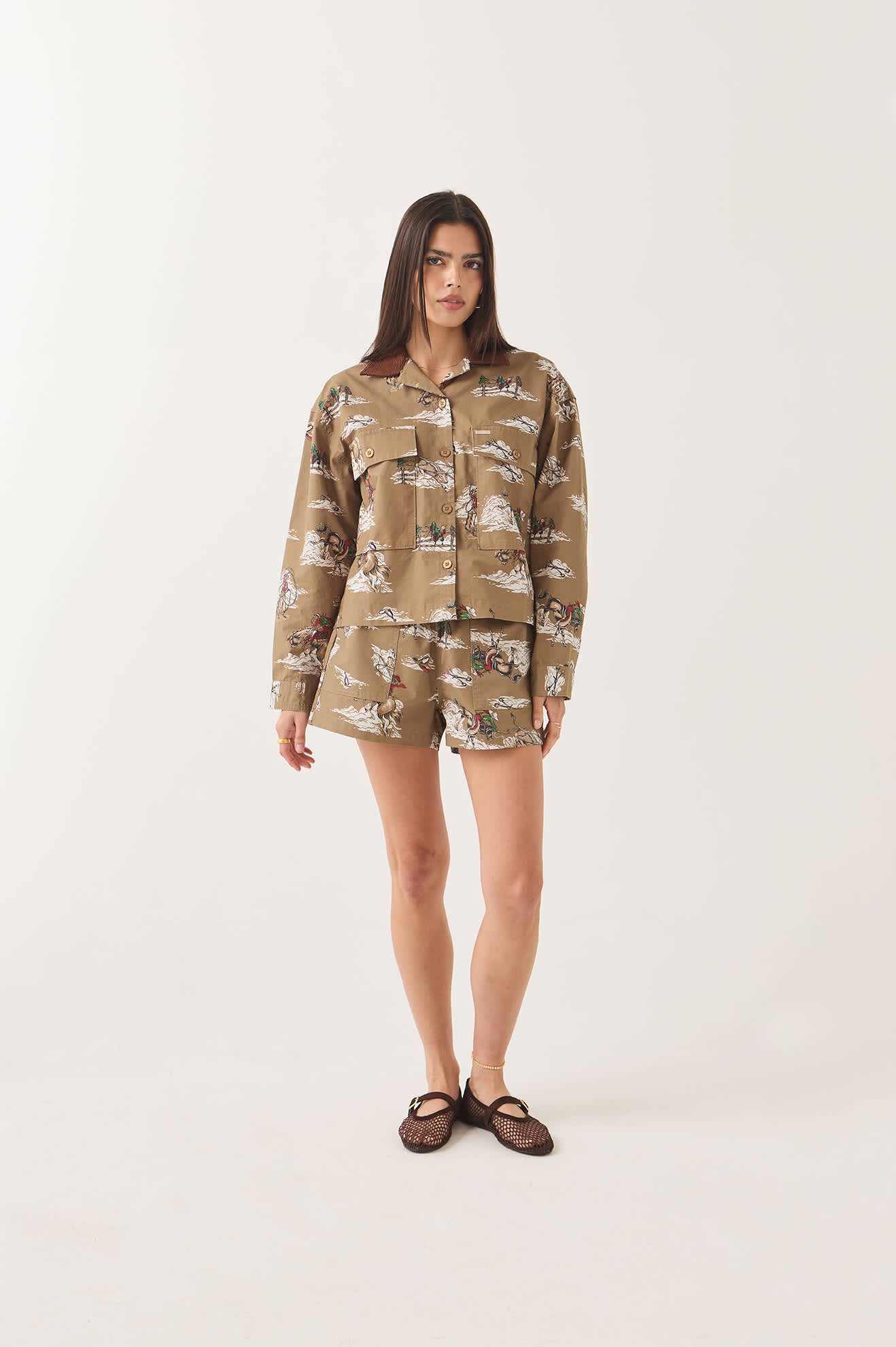 Women's Utopia Overshirt in the color Mid Century Cowboy Print - Women's Front Fit Image