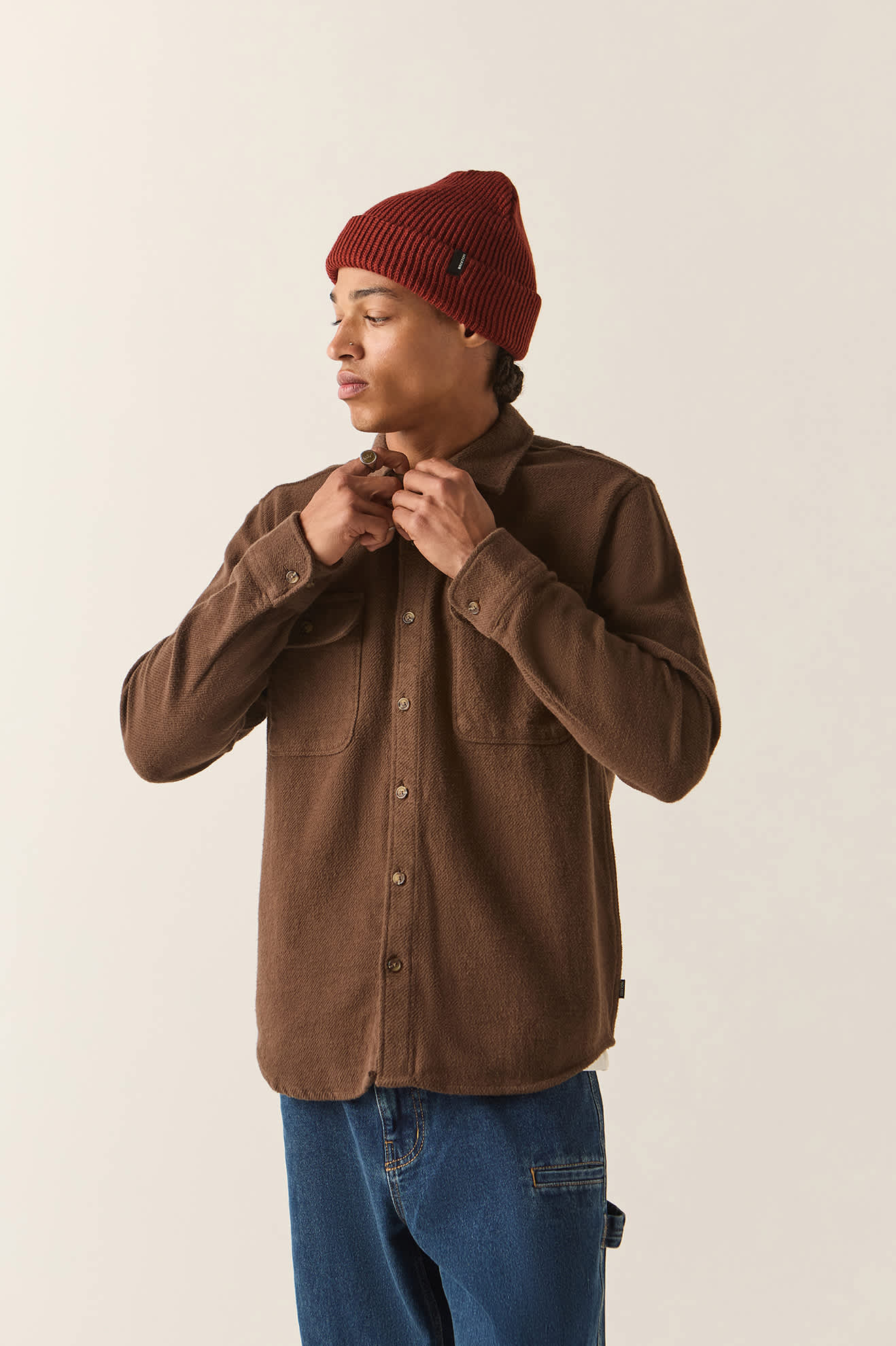 Men's Bowery Textured Twill Overshirt in the color Walnut Brown - Men's Front View